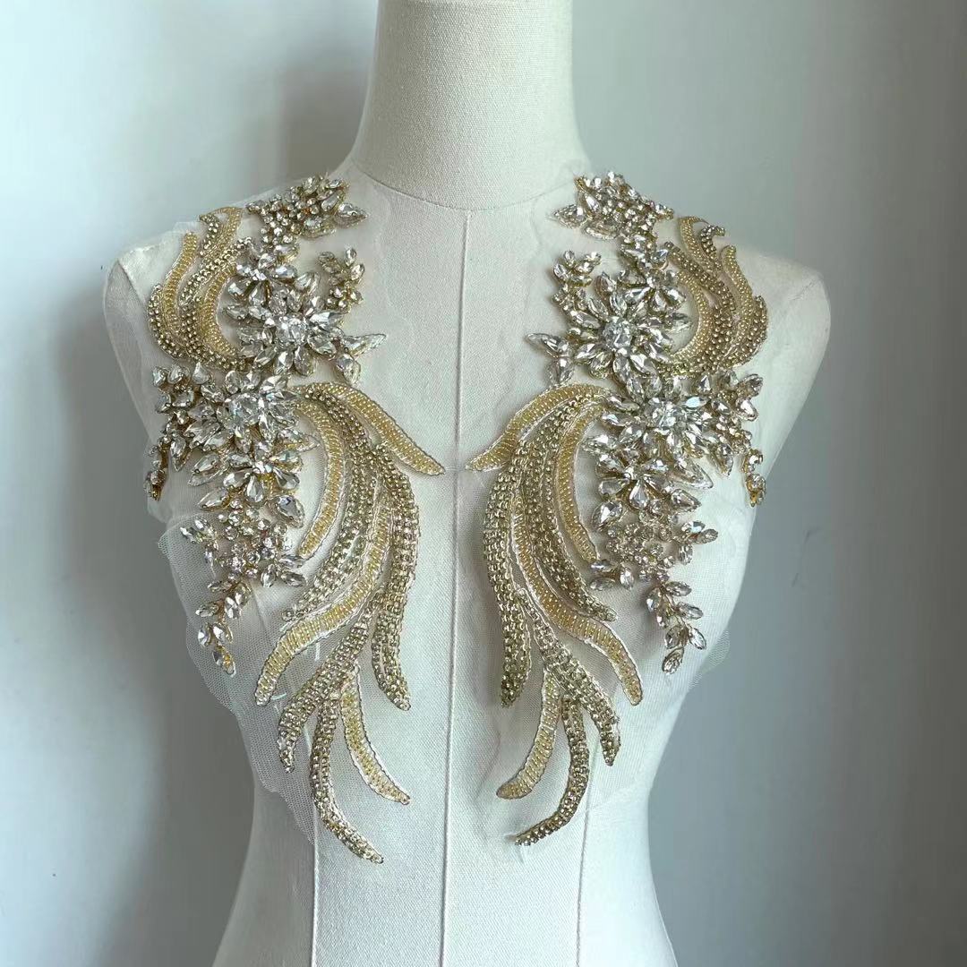 Heavily Beaded Sparkling Rhinestone Applique Sew-on Patches in various colours, Dress Embellishment