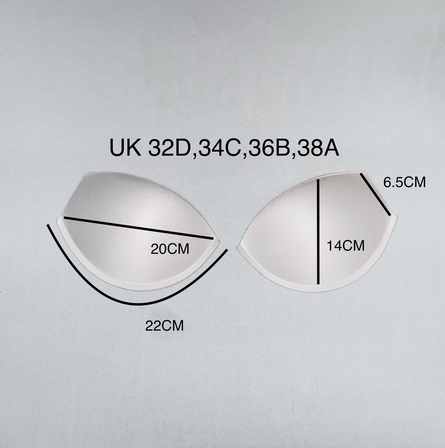 Soft-moulded Bra Cups, Bra Cup Inserts, Pre-made Bra Cups, White Bra Cups,Foam Bra Cups.UK 38A, 36B, 34A, 34C, 32B, 32D, 30C