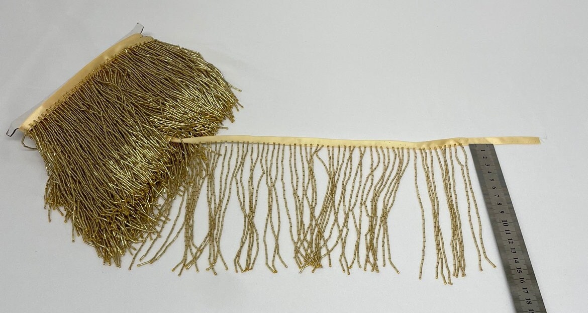 Black, Silver and Gold Beaded Tassels, Beaded Fringing, Beaded Fringe Trim. 16cm/6.2"