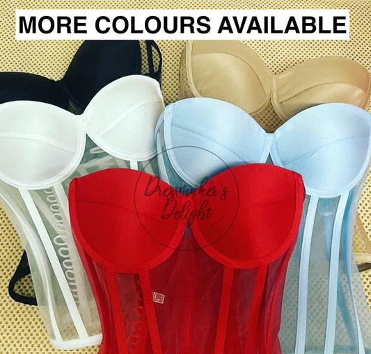 Transparent Corset, Sheer Bustier, Bridal Corset, Tulle Lace-up Corset, Corset Top, Mesh Corset, Waist Snatcher with Lacing. Various Colours