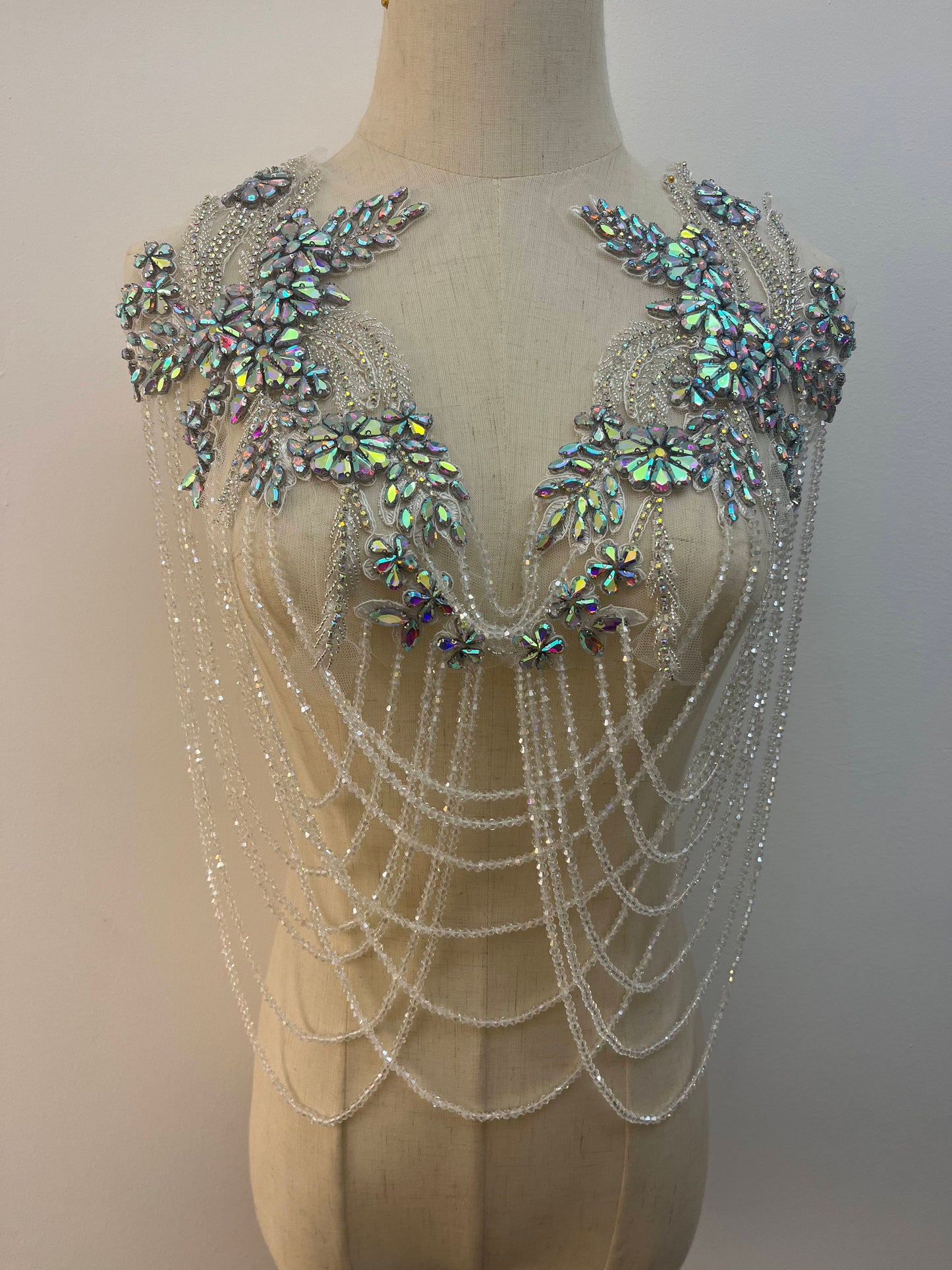 Beaded Sparkling Rhinestone Appliqué Sew-on Patches with Tassel Detail, Dress Embellishment, Sparkly. In Various Colours.