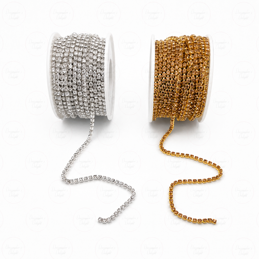 3mm Diamanté Chain – Gold & Silver Rhinestone Trim