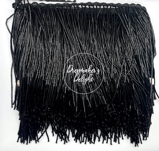Black, Silver and Gold Beaded Tassels, Beaded Fringing, Beaded Fringe Trim. 16cm/6.2"