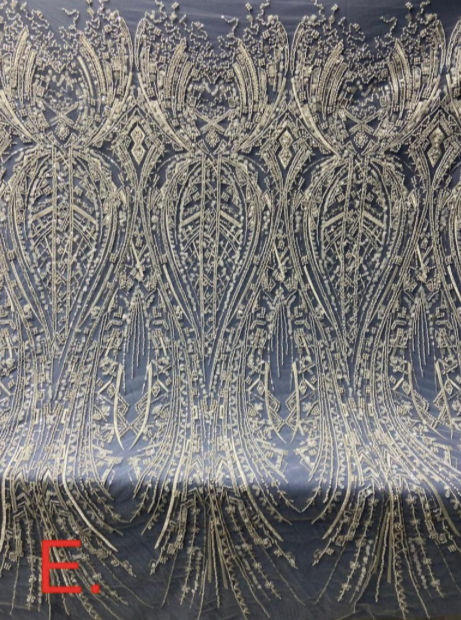 Luxury beaded & Sequinned Bridal and Occasion Lace, Floral Bridal Lace, Linear Lace, Pearl Beaded Silver and Ivory Fabric