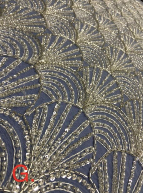 Luxury beaded & Sequinned Bridal and Occasion Lace, Floral Bridal Lace, Linear Lace, Pearl Beaded Silver and Ivory Fabric