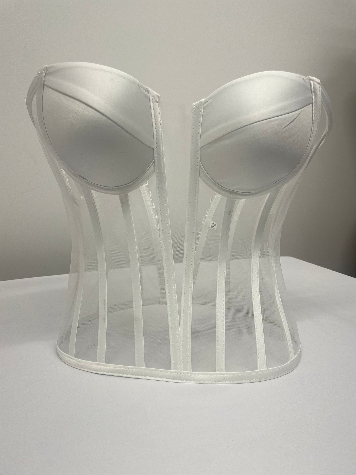 Transparent Corset, Sheer Bustier, Bridal Corset, Tulle Lace-up Corset, Waist Snatcher with Lacing. Black & White