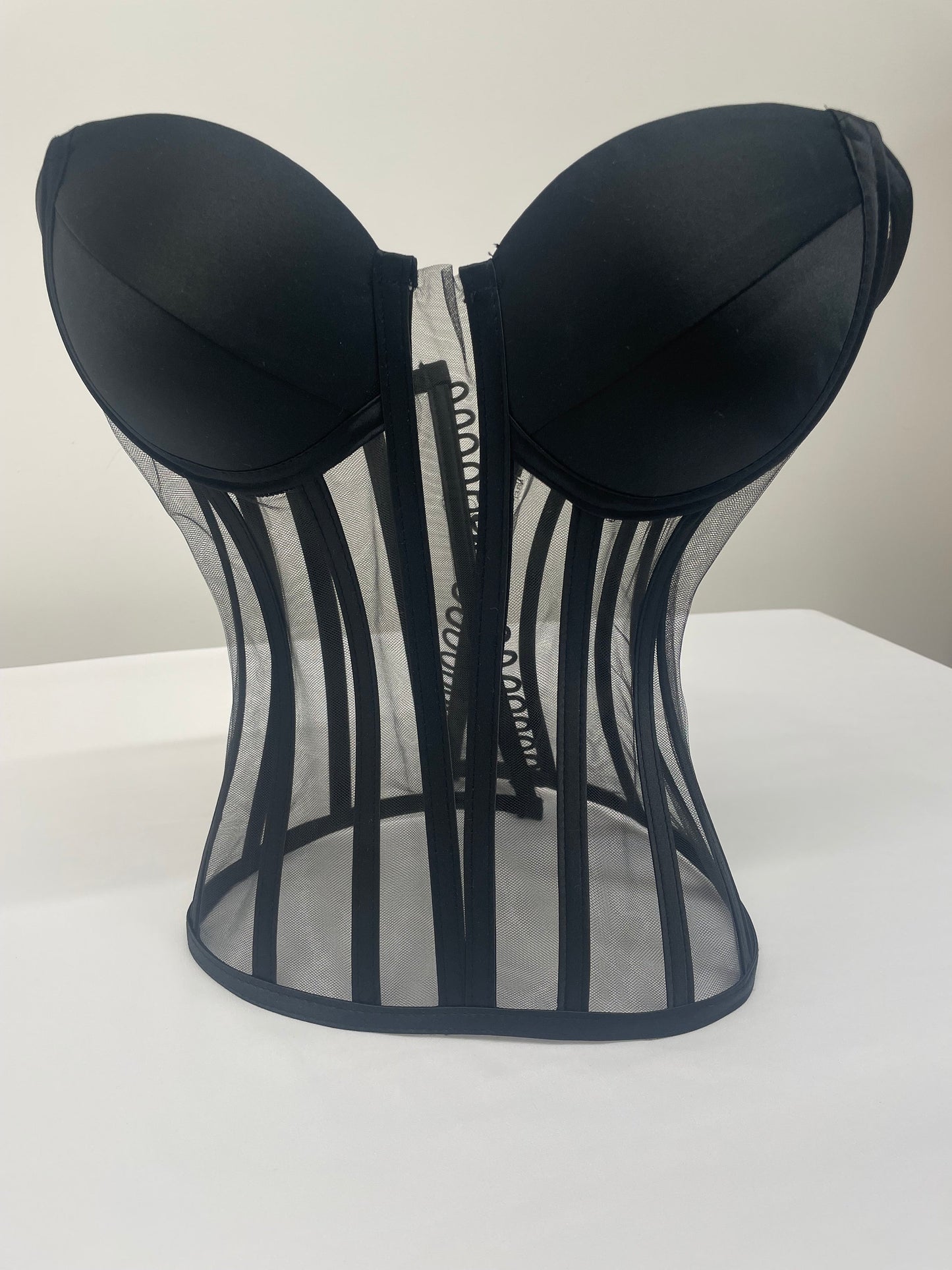 Transparent Corset, Sheer Bustier, Bridal Corset, Tulle Lace-up Corset, Waist Snatcher with Lacing. Black & White