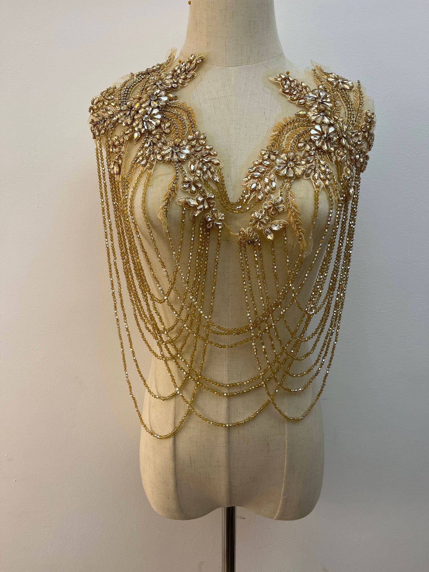 Beaded Sparkling Rhinestone Appliqué Sew-on Patches with Tassel Detail, Dress Embellishment, Sparkly. In Various Colours.
