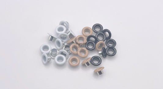 5mm Eyelets with Washers. Corsetry Eyelets. Black, White and Caramel.