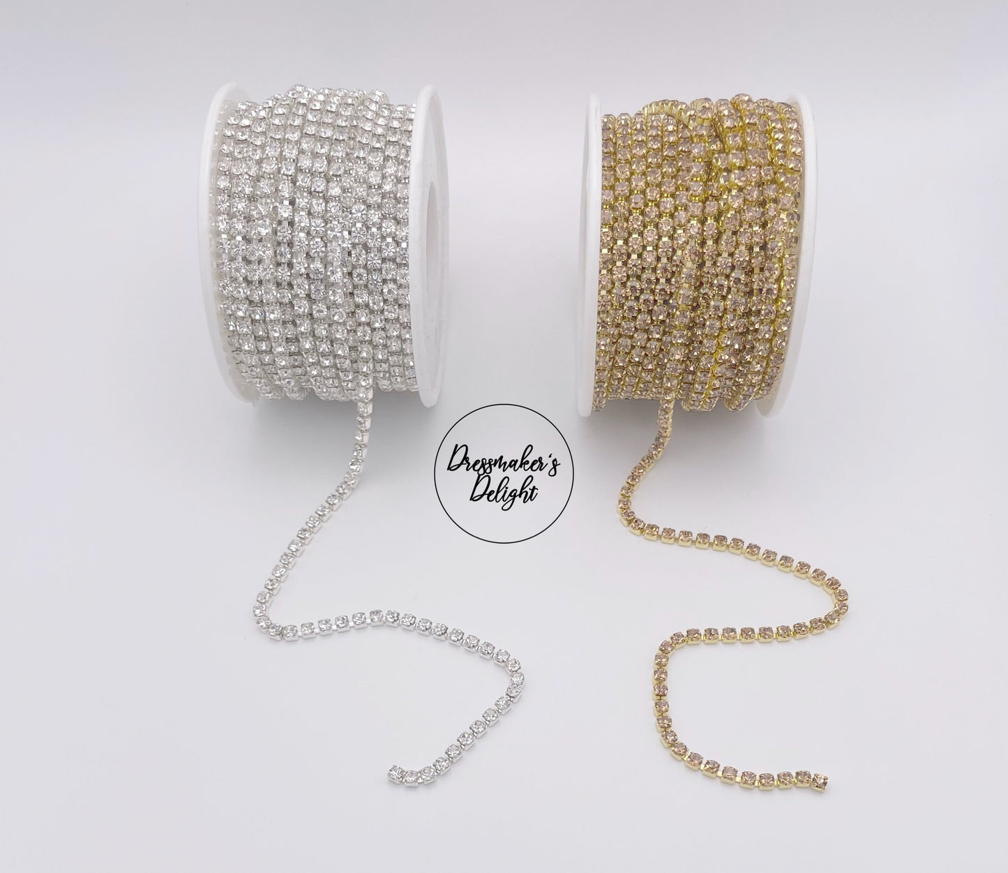 Diamanté Chain in Silver and Gold. Faux Diamond Chain. Sparkling Diamanté Necklace. 3mm Wide.